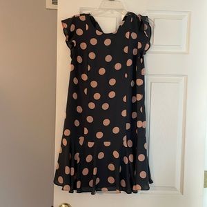 Loft XS Gray & Pink Polkadot Dress